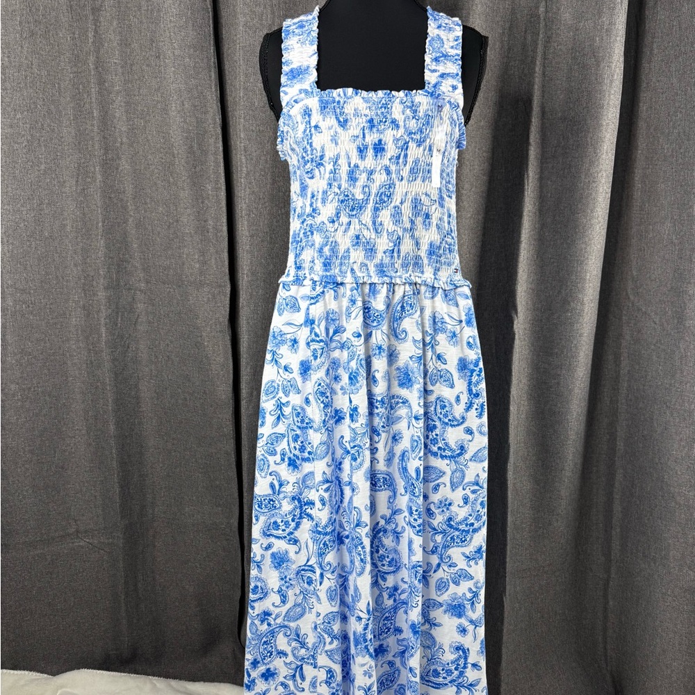 Tommy Hilfiger Blue and White Patterned Maxi Dress WD-101
